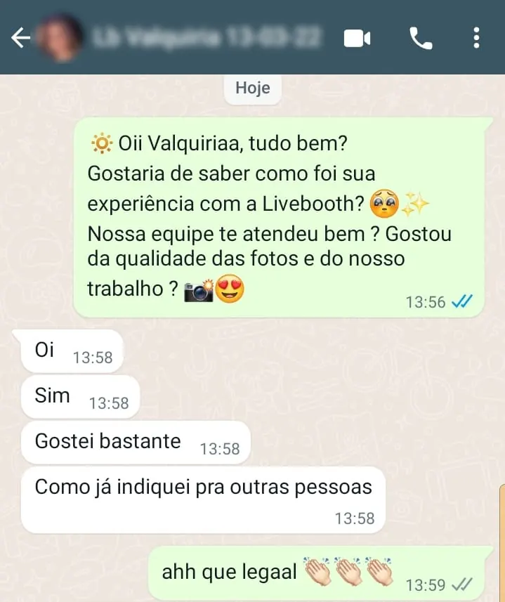Captura de tela de uma mensagem de cliente: Gostei bastante. Como já indiquei pra outras pessoas.